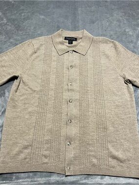 Christian Lacroix Taupe/ brown 70’s retro Knit Polo  button down